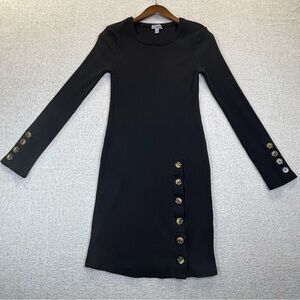 J for Justify Dress Black Ribbed Knit Long Sleeve Button Accents Size Medium